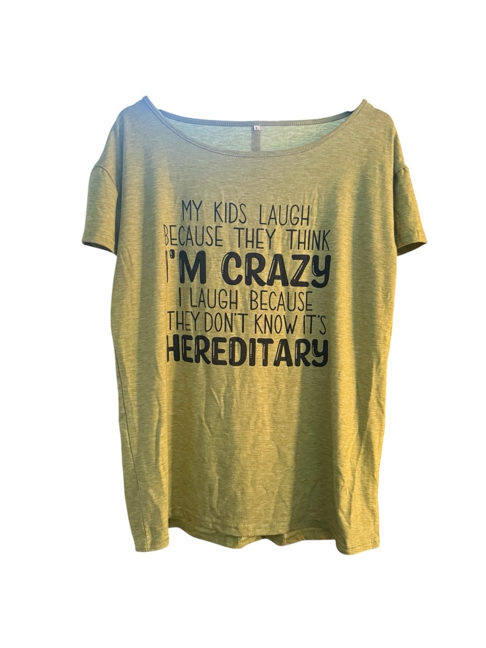 Fun 'Hereditary Crazy' Graphic T-Shirt in Heathered Olive